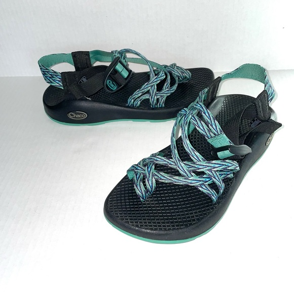 Chaco Women's Teal Purple Green Chevron Double straps Vibram sole Sandals Size 6 - Picture 1 of 12